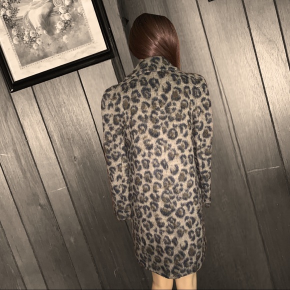 Kate Spade Leopard Wool Coat Size 00 Animal Print Long Jacket Winter Outerwear - Picture 12 of 15